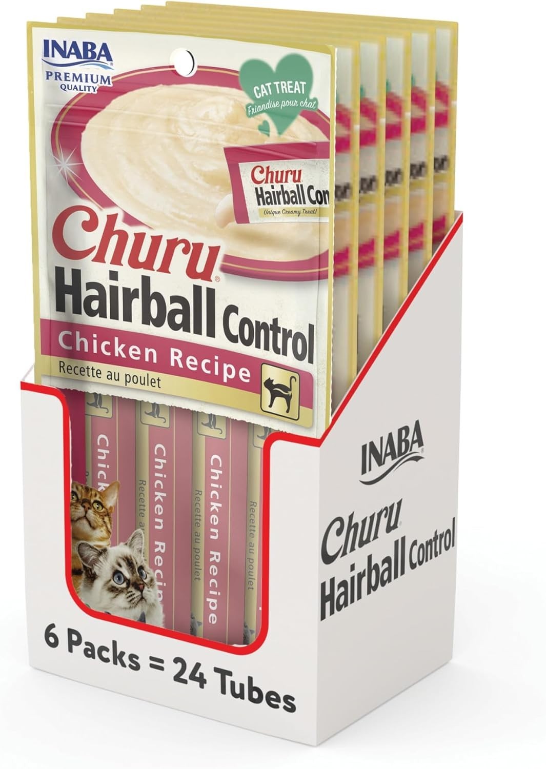 INABA Churu Hairball Control, Creamy Lickable Treat-24 Tubes 0.5 Oz Tuna Recipe