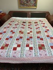 Antique Quilt, Early 1900s, Pink, Red, Blue Squares With Organdy Stripe, 68x63 — photo 4