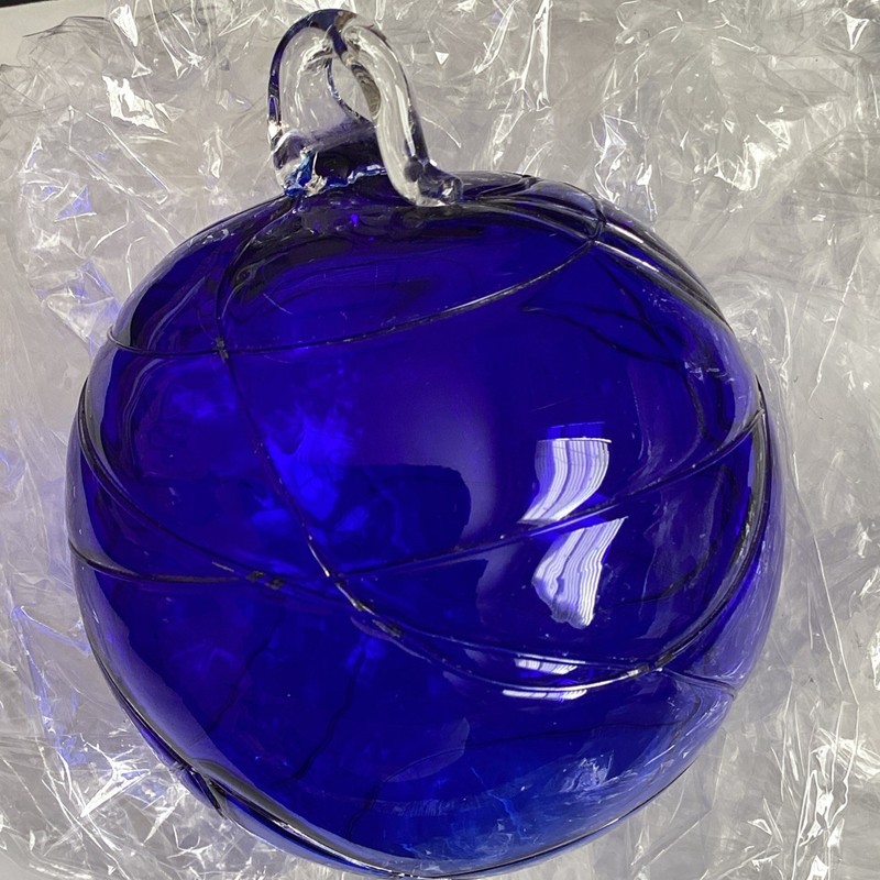 Art Glass Cobalt Blue Hand Blown Round  3” Sun Catcher Ornament