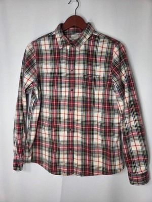 L.L.Bean Plaid Flannel Shirt Women's M Relaxed Fit Red Green Button Down