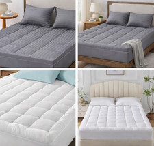 4 Inches Thick Mattress Topper Quilted Cooling Mattress Topper Pad White Gray
