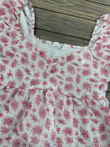 Altar'd State Floral Puff Sleeve Top Small White Pink - Picture 7 of 8