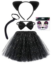 Hikkcos 5Pcs Black Cat Costume for Kids Girls Kitty Cat Noir Costumes Ears an...