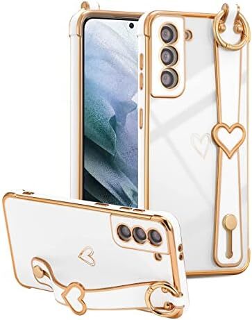 Designed for Samsung Galaxy S21 5G Case with Wristband,Plating Edge Love Hearts