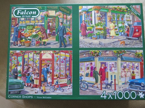 Falcon de Luxe 4 x 1000 Teile Puzzle - "Corner Shops"