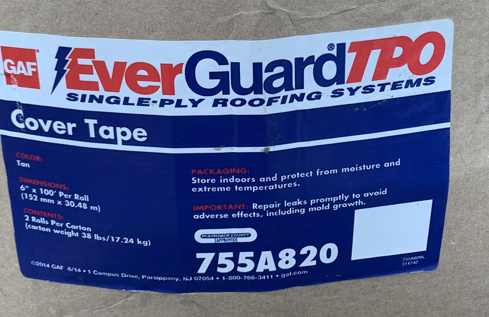 GAF EverGuard TPO Cover Tape Tan Strippingin Roofing (2 Rolls, 6" x