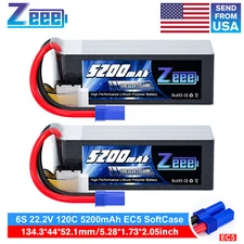 2x Zeee 6S Lipo Battery Shorty 5200mAh 22.2V 120C EC5 for RC Drone Heli Jet Car