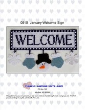 January Welcome Sign-Snowman, Snowflakes, mittens-Plastic Canvas Pattern or Kit