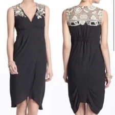 Anthropologie Meadow Rue Embroidered Tulip Black Mini Dress Size 0
