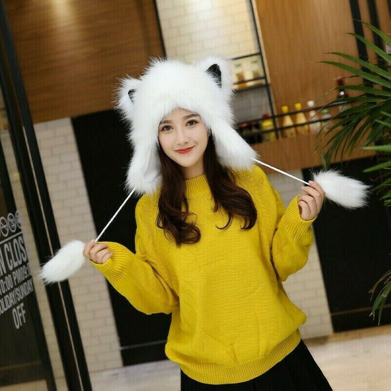 Women Faux Fur Hat Russian Ushanka Cute Fox Ears Trapper Cossack