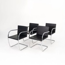 2006 Mies van der Rohe Knoll Tubular Thin Pad Brno Chair Black Leather 4x Avail