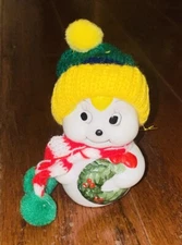 GIFTCO Snow Bear Bells Bisque Porcelain Bell Ornament Handcrafted Knit Hat VTG