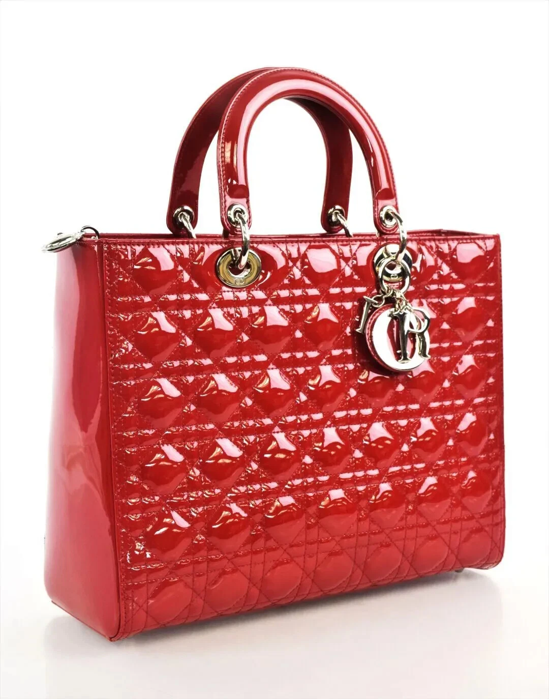 Sac à main CHRISTIAN DIOR ROUGE FEMME NEUF CUIR VERNI Cannage sac à main authentique 