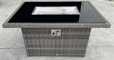 BROWN RATTAN GAS FIREPIT FIRE PIT TABLE, INCL FIRE STONES - WIND GUARD & LOGS