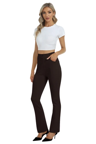 Women Bussiness Slacks Pant Soft Comfy Elastic Casual Stretch Bootcut Trousers - Picture 60 of 66