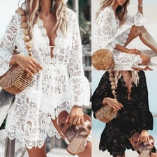 Summer Lace Bathing Suit Cover Up Boho Beach Women Maxi Bikini Sundress Dress US