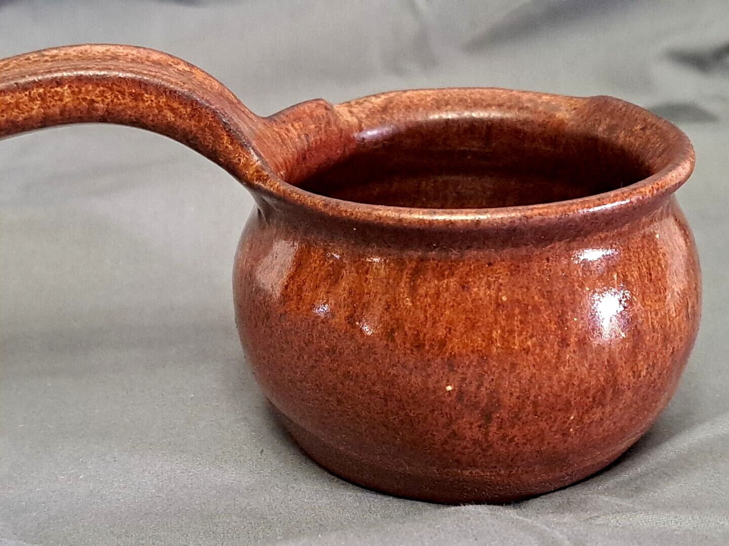 Vintage Stoneware Pottery Ladle Drip Glazed Redish Brown 10" Holds 7 oz! NICE!