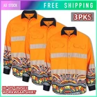 3PC Hi-Vis Work Wear Long Sleeve Orange Shirt Unisex Design Fashion Two Pockets