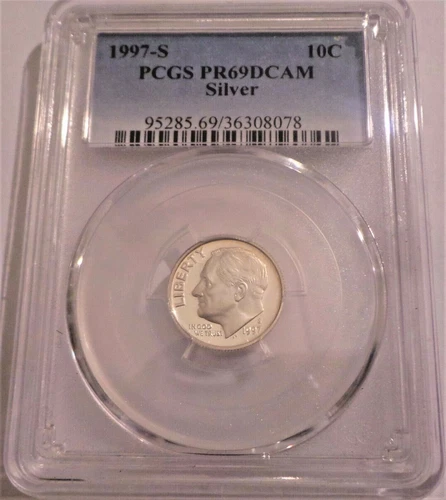 1997-S 10c SILVER NGC PF69DCAM PROOF ROOSEVELT DIME ULTRA CAMEO PR 69 DC