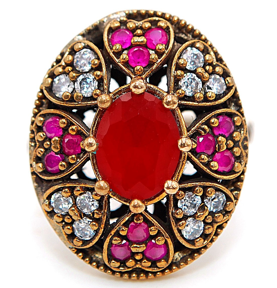 Ottoman Style 4CT Treated Ruby 925 Sterling Silver Ring Size 9 HB3-3