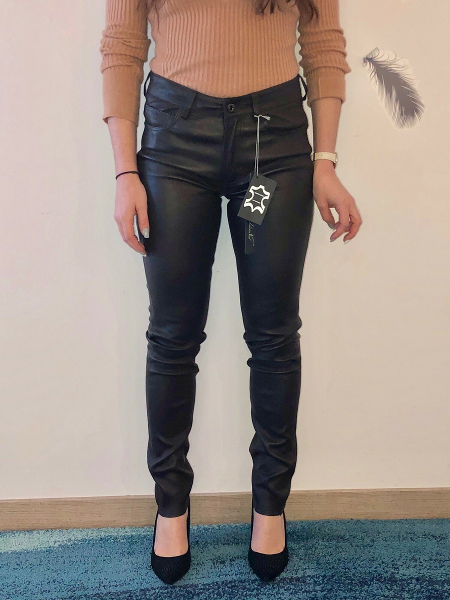Pantalon En Cuir D'agneau Stretch J. Sebastien Vassal - Taille W28 (38), Marron, Skinny, Neuf Avec étiquettes