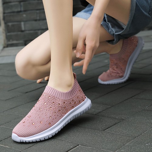 Mujer Brillo Brillante Tenis Damas Informales Sin Cordones Entrenadores Calcetín Zapatos Talla - Imagen 6 de 35