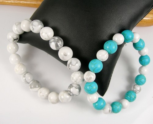 10mm White Turquoise Natural Howlite Gemstone Healing Charka Stretch Bracelet - Picture 3 of 7