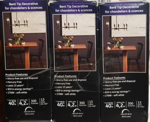 GE Soft White LED Long Life/Low Energy 40 W Decorative Clear Finish Lot Of 3 - Picture 2 of 2