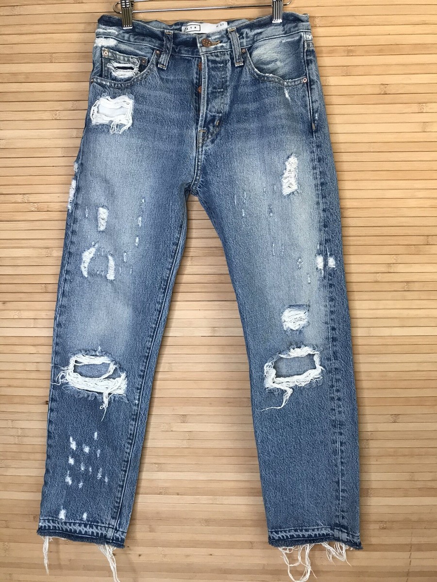 AYR Igloo Light Wash Distressed holes raw hem Cropped Denim Jeans Sz 27