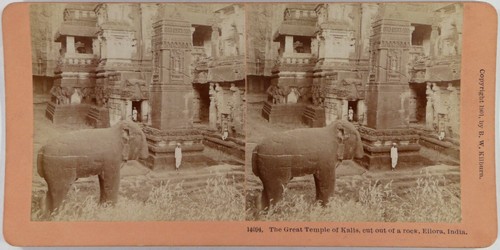 India.Ellora.Temple of Kalis.Inde Temple.Cut out.Photo Stereo albuminée.Kilburn. - 第 1/2 張圖片