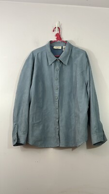 Lemon Grass Studio Women s Blue Button Up Long Sleeve Sueded Polyester , 22W