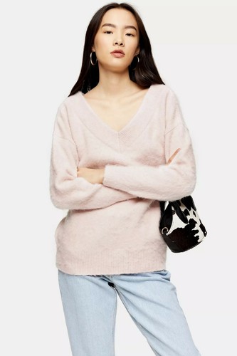Topshop Sweater Knitted Brushed Bardot 