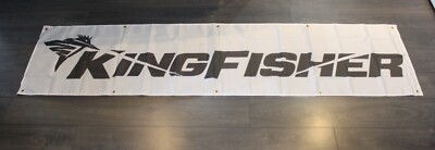 Kingfisher Banner White Flag Big 2x8 feet Fishing Boats Boat Marina Yacht Club