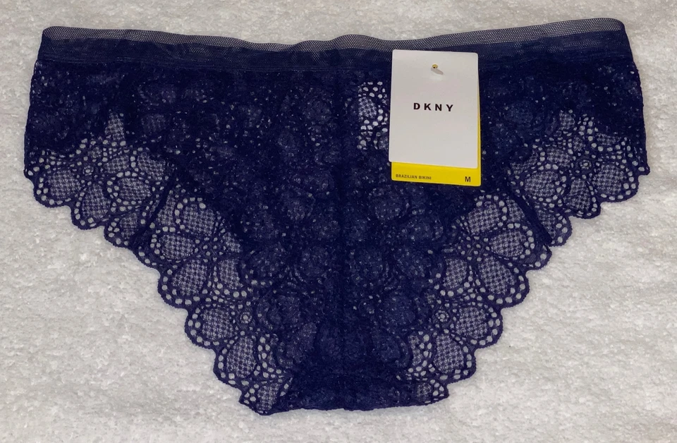 Braguita de bikini DKNY Superior elástica de encaje azul oscuro brasileña descarada para mujer S M L XL Foto 3 de 4