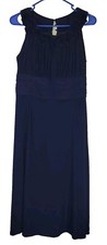 Dressbarn Collection Blue Maxi Cap Sleeve Rouched Ruffle Neckline Sz 10 Dress 