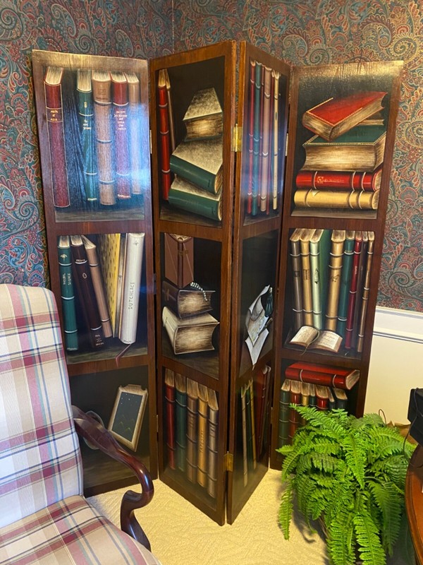 vintage*Four Panel SCREEN ROOM DIVIDER Books *72"H