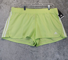adidas Women's Pacer 3-Stripes Woven Shorts size XL Lime white stripe active
