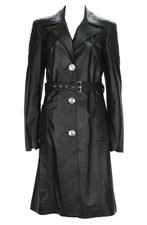 New Versace $7725 Quilted Black Soft Leather Women's Coat With Belt It.46