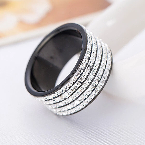 18k Rose Gold/Black/Silver Titanium Steel Women's Rhinestone Engagement Cz Ring - Image 4 of 4