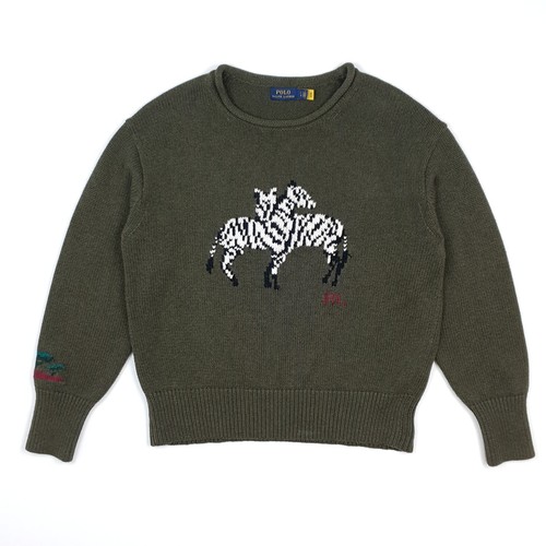 Polo Ralph Lauren Zebra Pullover Large UK 12 14 Damenpullover grün Strick neu ohne Etikett