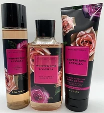 x3 Bath & Body Works WHIPPED ROSE VANILLA Fine Fragrance Mist Cream & Shower Gel