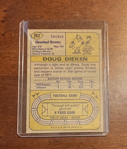 1974 Topps Doug Dieken #263 Rookie RC - Picture 2 of 2