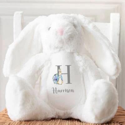 HOOLAROO Personalised Bunny Rabbit Cream Baby Blue Gift For Newborn Boy Teddy Bear 23cm