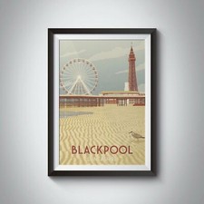 Blackpool Seaside Travel Poster - Framed - Vintage - Bucket List Prints