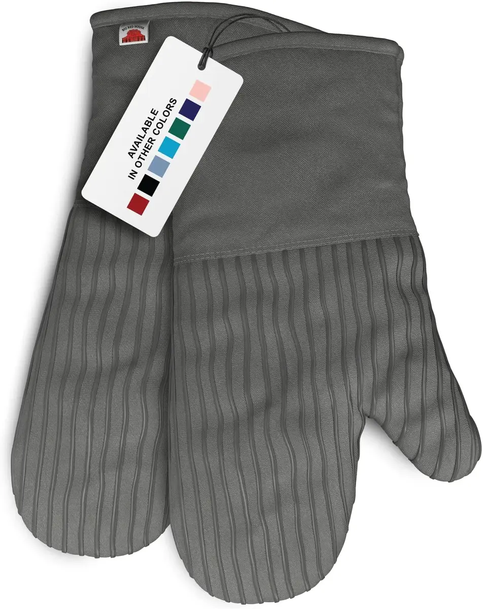 Heat-Resistant Oven Mitts - Set of 2 Silicone Kitchen Oven Mitt Gloves, Grey