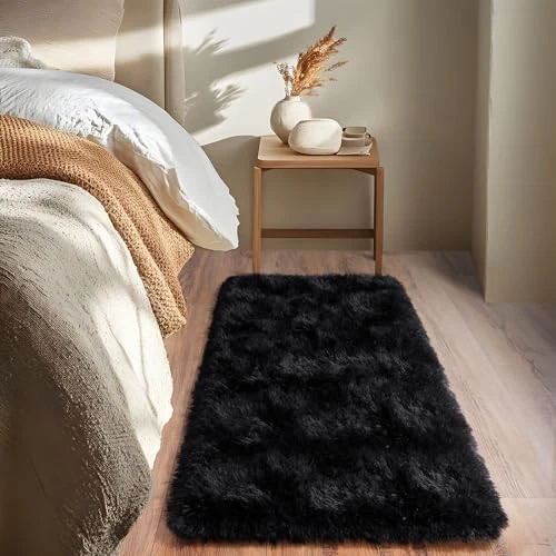 Super Fluffy Area Rug for Bedroom, Modern Shag Small Throw Rugs, Soft 2x3 Black - Image 2 of 4
