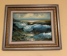 Vintage Roal English Original Oil Painting Seascape With Seagulls Framed 18”x22”