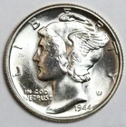1944 10c Mercury Silver Dime Uncirculated - RAW - Nice Flashy Coin