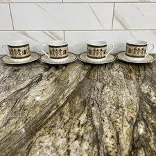 4 Fathi Mahmoud Limoges Egypt Porcelain Espresso Tea Coffee Cups & Saucers 6 oz