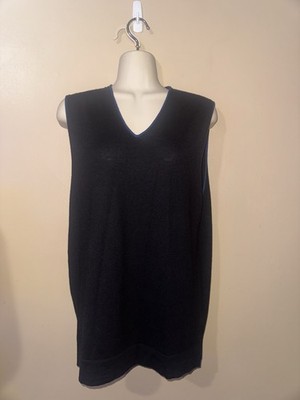 James Perse Men's Black V Neck Vest Size 2 (Med) 100% cashmere blue trim